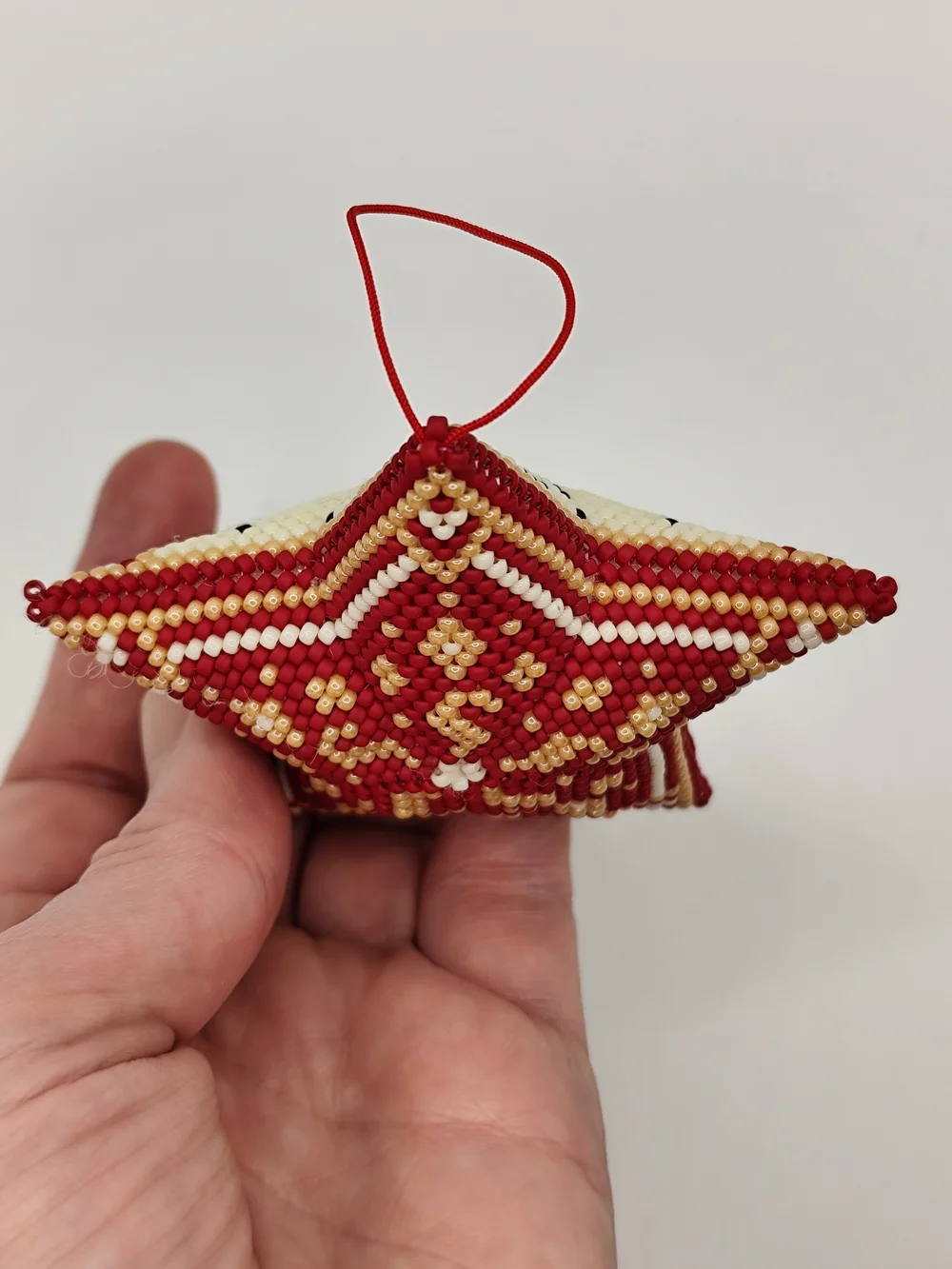 Beaded Star Holiday Ornament in Cream & Burgundy
